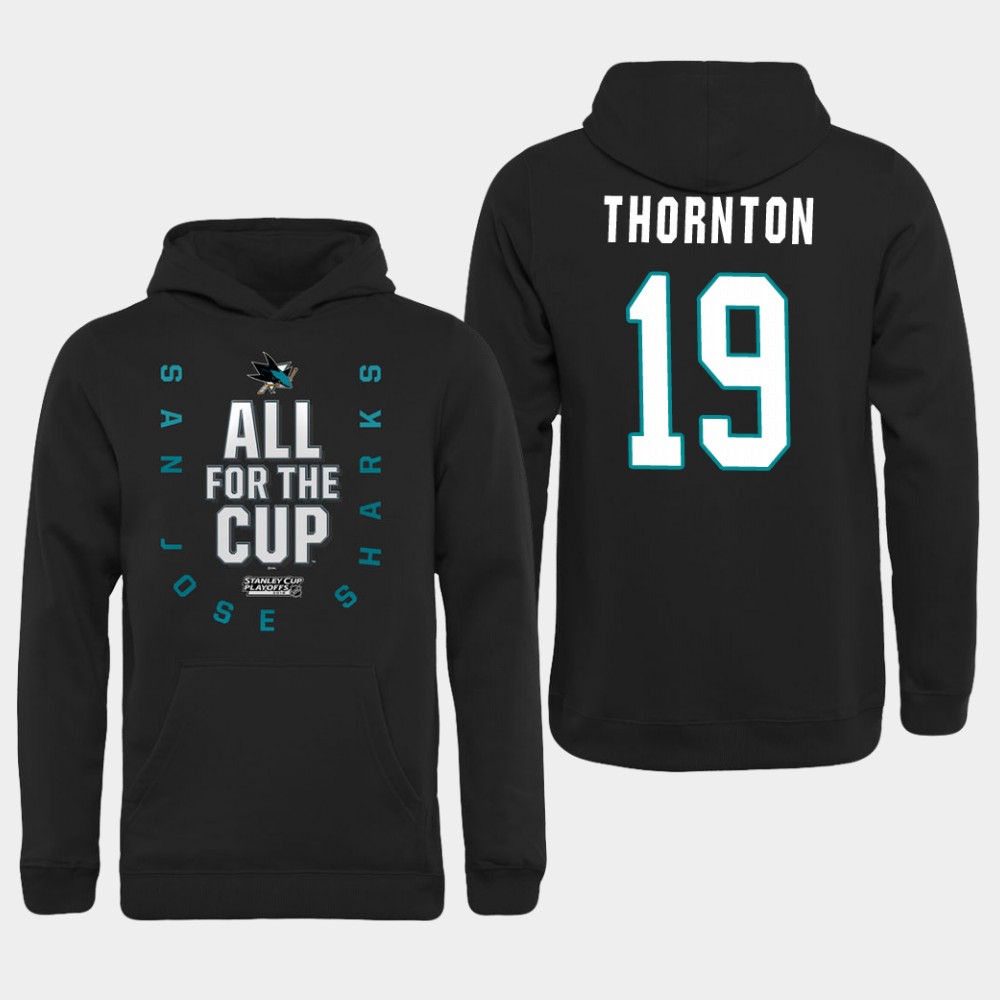 Men NHL Adidas San Jose Sharks 19 Thornton black hoodie